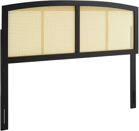 Amazon.com - Modway Halcyon Cane Woven Rattan King Headboard in Black Headboards For Queen Beds, Upholstered Box Springs, Full Size Headboard, Full Headboard, Headboard With Lights, Rattan Headboard, Queen Size Headboard, Organic Aesthetic, Black Headboard