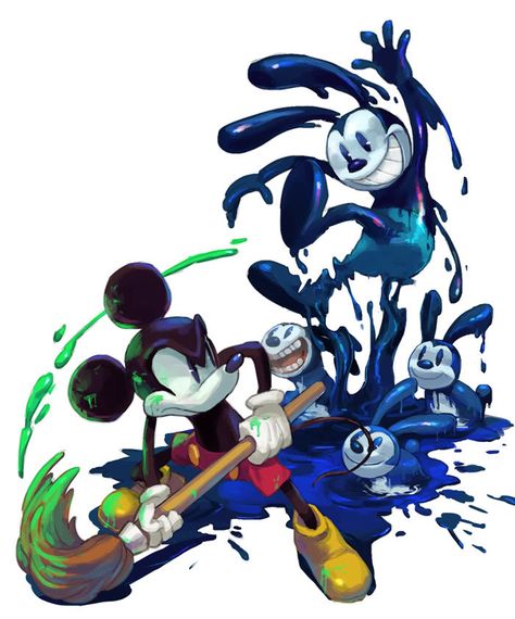 Epic Mickey 2, Disney Epic Mickey, Miki Fare, Epic Mickey, Kingdom Hearts Art, Oswald The Lucky Rabbit, Mickey Mouse Art, Lucky Rabbit, Mickey Mouse Cartoon