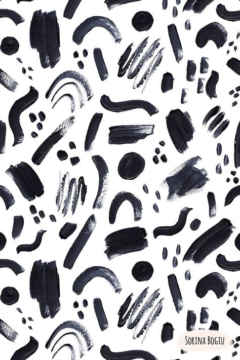 Hand painted with acrilyc pattern design. Abstract, black and white, paint, brush strokes, fun, painting, dots, pattern, surface pattern deisgn, fabric design, illustration Abstract Brush Strokes, Surface Pattern Design Inspiration, Geometric Rugs, Brush Strokes Pattern, Pattern Design Inspiration, Abstract Pattern Design, Abstract Geometric Art, Zen Doodle, Modern Interiors