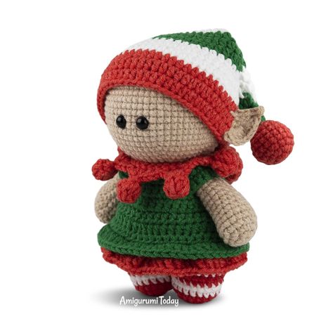 Christmas Elf Doll Amigurumi Free Pattern Weebee Doll, Crochet Pattern Animals, Amigurumi Baba, Crochet For Christmas, Christmas Elf Outfit, Xmas Crochet, Bead Dolls, Christmas Elf Costume, Holiday Crochet Patterns