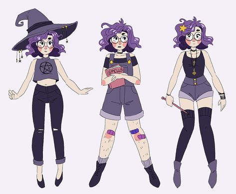 outfit references Ocs In Halloween Costumes, Pastel Purple Goth Outfits, Pastel Halloween Outfit, Purple Witch Character Design, Witch Outfit Reference, Kawaii Witch Outfit, Purple Academia Outfit, Pastel Witch Outfit, Anime Witch Outfit