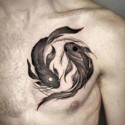 Carp Tattoo, Under Chest Tattoo, Yin Yang Koi, Ying Yang Tattoo, Yang Tattoo, Christian Sleeve Tattoo, Yin Yang Tattoos, Omerta Tattoo, Koi Tattoo