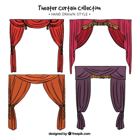 Hand-drawn theater curtains with different colors Free Vector Theater Curtains Drawing, Theatre Curtains Drawing, Theater Sketch, Theater Painting, Tent Drawing, Theatre Drawing, Theater Curtains, Theatre Logo, Curtain Drawing