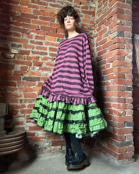 Skirt Big Shirt, Big Shirt Big Skirt, Voluminous Maxi Skirt With Ruffles, Voluminous Cotton Maxi Skirt With Ruffles, Cotton Ruffled Voluminous Skirt, Voluminous Green Ruffled Maxi Skirt, Whimsigoth Cottagecore, Big Skirt, Baggy Tee