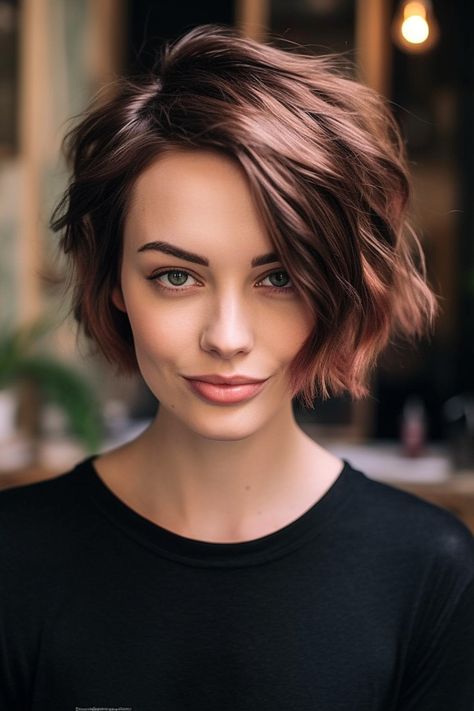 Tousled and wavy chin-length bob Tan Skin Blonde Hair, Wavy Bob Haircuts, Chin Length Hair, Bob Hairstyles For Fine Hair, Short Wavy Hair, Short Wavy, Penteado Cabelo Curto, Trending Haircuts, Short Hair Haircuts