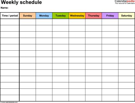 Weekly schedule template for Word version 13: landscape, 1 page, Sunday to Saturday (7 day week), in color Weekly Timetable Template, Free Weekly Calendar, Free Printable Weekly Calendar, Umbrella Template, Weekly Schedule Template, Daily Calendar Template, Grocery Checklist, Marketing Calendar Template, Timetable Template