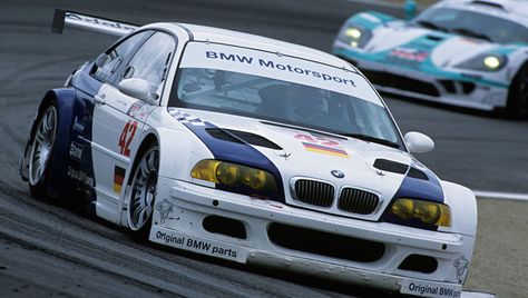 The straight-six in the E46-generation BMW M3 might be a masterpiece, but it wasn't quite good enough for the American Le Mans Series (ALMS). BMW's solution was to drop in a 500-hp V8, build a small handful of road cars to satisfy homologation requirements, and demolish the competition. When ALMS changed the homologation requirement to 100 road cars in 2002, BMW killed the mighty GTR. Gtr Iphone Wallpaper, Bmw M3 Gtr, E46 Touring, Gtr Car, Touring Car Racing, Cars Racing, E46 M3, Bmw Parts, Track Car