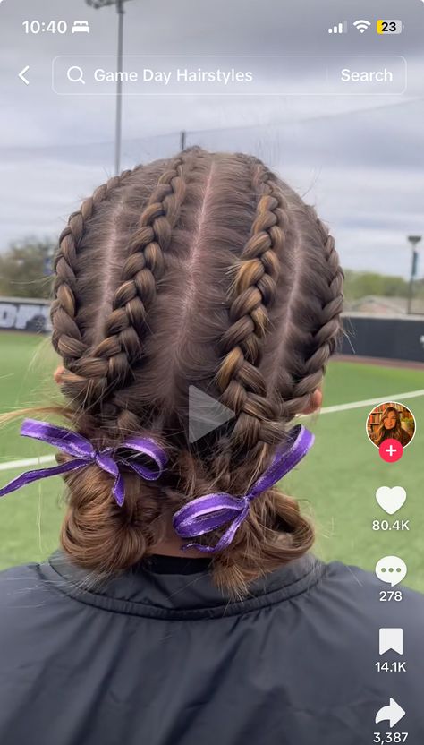 Braids For Sports Basketball, Braided Hairstyles For Game Day, Wrestling Braids, Girls Wrestling Hairstyles, Guard Hairstyles, Xc Hairstyles, Lax Hairstyles, Wrestling Hairstyles, Cherry Red Highlights