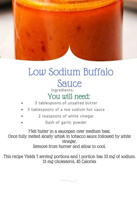 Low Sodium Bbq Sauce Recipe, Chicken Recipes Low Sodium, Low Sodium Chicken Recipes, Low Sodium Bbq Sauce, Recipes Low Sodium, Buffalo Sauce Recipe, Wings Chicken, Buffalo Chicken Wings, Low Sodium Recipes