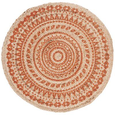 Bungalow Rose Joycelyn Natural Handwoven Orange Area Rug Rug Size: Round 5' x 5' Eclectic Area Rug, Rug Colors, Rustic Rug, Organic Pattern, Natural Fiber Rugs, Orange Area Rug, Round Area Rugs, Sisal Rug, Round Rug