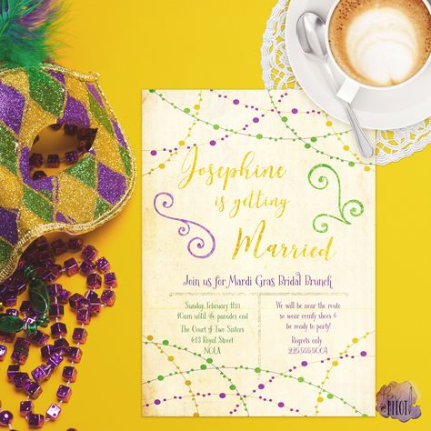 Mardi Gras Invitations, Parade's End, Engagement Parties, School Event, Bridal Brunch, School Dances, A4 Paper, White Card, Bridal Showers