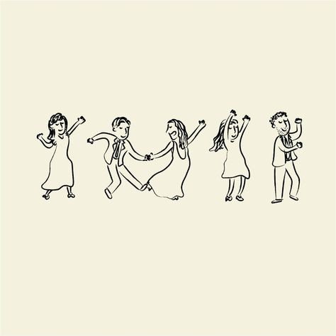 Elevate your wedding invitations with our charming hand-drawn party goers illustration. Perfect for capturing the joyful spirit of your celebration, this artwork features a lively and festive scene that adds a touch of whimsy and excitement. Each character is lovingly illustrated to reflect the fun and festivity of your big day, creating a unique and personalized touch for your invites. Ideal for setting a cheerful tone and giving your guests a glimpse of the fun to come. Kisses Illustration, Cheerful Illustration, Doodle Invitation, Simple Small Sketches, Celebration Doodles, Cartoon Illustration Art, Hand Drawn Invitations Wedding, Wedding Invitation Fun, Illustration Love