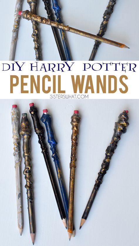 DIY Harry Potter Pencil Wands Tutorial - Sisters, What! Harry Potter Pencil Wands, Pencil Wands, Harry Potter Motto Party, Harry Potter Weihnachten, Harry Potter Activities, Harry Potter Day, Harry Potter Theme Birthday, Harry Potter School, Diy Harry Potter