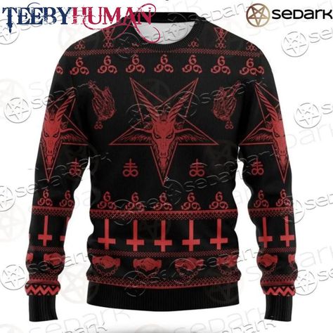 Satan Sweater Gift For Holiday Christmas Gifts Check more at https://teebyhuman.com/product/satan-sweater-gift-for-holiday-christmas-gifts/ Lucifer Symbol, Satanic Christmas, Sigil Of Baphomet, Inverted Cross, Woolen Sweater, Sweater Socks, Woolen Sweaters, Cozy Coats, Xmas Sweater