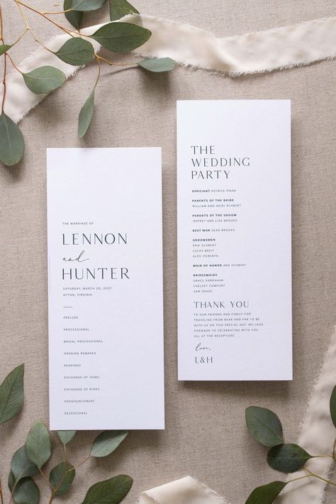 Wedding Program Layout Ideas, Classy Wedding Programs, Modern Wedding Programs Design, Wedding Table Programs, Wedding Day Pamphlet, Wedding Ceremony Cards, Ceremony Pamphlet Wedding, Wedding Invitation Assembly Ideas, Minimal Wedding Program