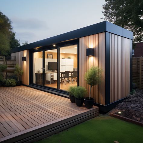 Office in Garden, Garden Office, Garden Office Cardiff Build Your Own Garden, Shipping Container Conversions, Converted Shipping Containers, Shipping Container Office, Container Conversions, Container Office, Pool Rooms, Casa Container, Container Shop