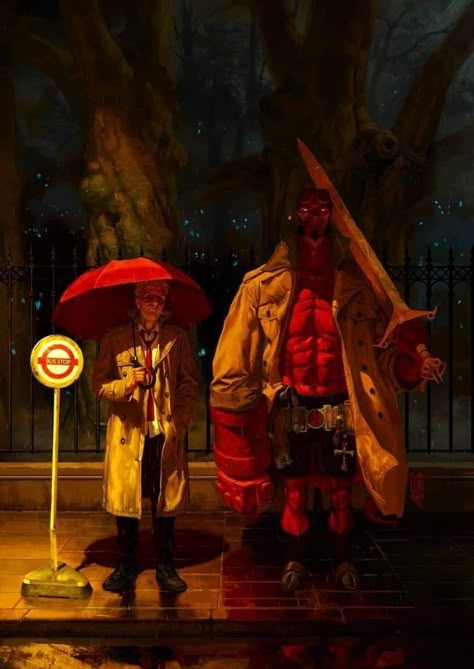 this would be an excellent crossover team up. John and Hellboy. Constantine Comic, Hellblazer Comic, Hellboy Comic, Mike Mignola Art, Hellboy Tattoo, Hellboy Art, John Constantine, Arte Dc Comics, Dark Horse Comics