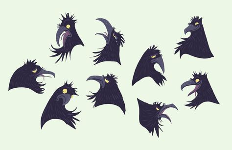 Crow Reference Drawing, Crow Drawing Reference, Crow Art Reference, Raven Character Design, Bird Expressions, Crow Cartoon Drawing, Crow Character Design, Bird Expressions Character Design, Bird Poses