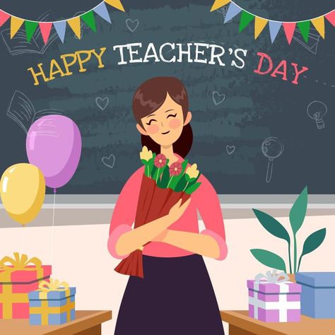 Teachers Day Pictures, Flat Character Illustration, Teachers Day Card Design, International Teachers Day, Teachers Day Drawing, Happy Teachers Day Card, Teachers Illustration, Teachers Day Celebration, Teachers Day Poster