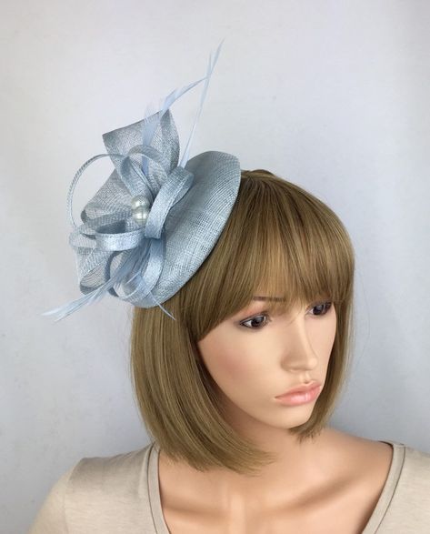 Pale Blue Fascinator Baby Blue Fascinator Light Blue Mother of the Bride Wedding Hatinator Pillbox Ladies Day Hat  Ascot A Day at the Races Grey Fascinator, Posh Wedding, Blue Mother Of The Bride, Green Fascinator, Bronze Wedding, Red Fascinator, Blue Fascinator, Pink Fascinator, Wedding Hairband