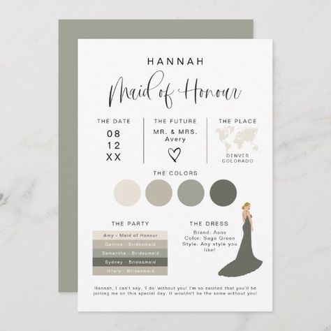 JOLIE Modern EDITABLE Maid of Honour Info Card Bridesmaid Info Card, Bridesmaid Funny, Modern Bridesmaid, Minimal Wedding Invitation, Be My Bridesmaid Cards, Maid Of Honour, Bridal Party Proposal, Minimal Wedding, Bridesmaid Style