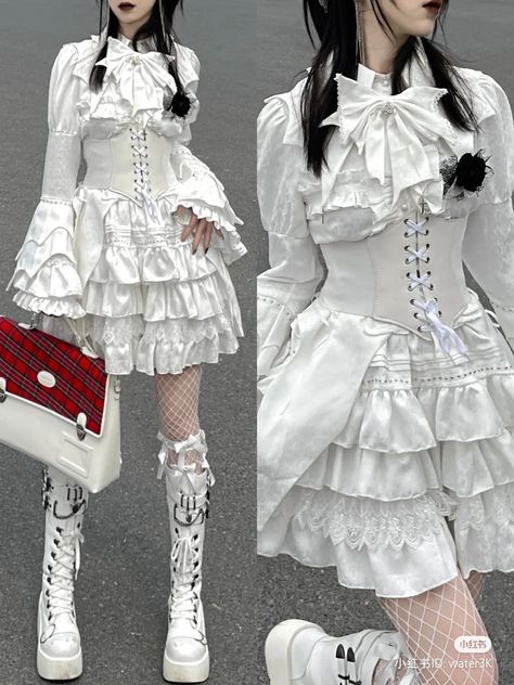 White Goth Dress, Expensive Fashion, White Goth, Kei Fashion, Concept Clothing, Outfits Y2k, Alternative Outfits, Fancy Outfits, Harajuku Fashion