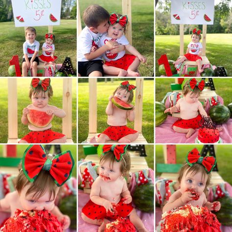 Watermelon Photoshoot, Watermelon Photography, One In A Melon Cake, One Year Cake Smash, One Year Cake, Melon Cake, Watermelon Birthday Parties, Fruits Photos, Watermelon Birthday