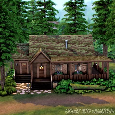 A Rustic Cabin in the Woods - The Sims 4 Cottagecore Houses, Shack House, Sims 4 Houses Layout, Sims Freeplay Houses, Sims 4 House Plans, Sims 4 House Building, Sims 4 House Design, Casas The Sims 4, Sims Building