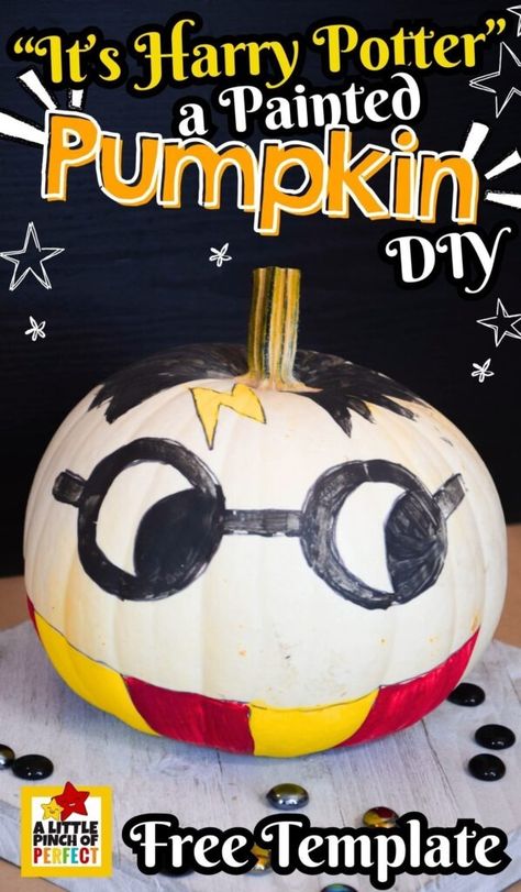 No-Carve Harry Potter Painted Pumpkin - A Little Pinch of Perfect Harry Potter Painted Pumpkins Ideas, Harry Potter Carved Pumpkins Ideas, Book Character Pumpkins Harry Potter, Harry Potter No Carve Pumpkin, Pumkin Carvings Harry Potter, Harry Potter Pumpkin Painting, Pumpkin Painting Easy, Harry Potter Pumpkin, Diy Kid Activities