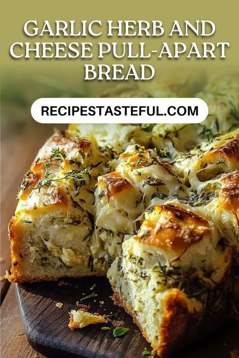 This delightful Garlic Herb and Cheese Pull-Apart Bread is a warm, cheesy treat that's perfect for sharing. Fluffy bread infused with garlic and fresh herbs, baked to golden perfection. A must-try for any bread lover! Herb Pull Apart Bread, Cheese Pull Apart, Fluffy Bread, Freshly Baked Bread, Pull Apart Bread, Baked Bread, Garlic Herb, Pull Apart, Freshly Baked