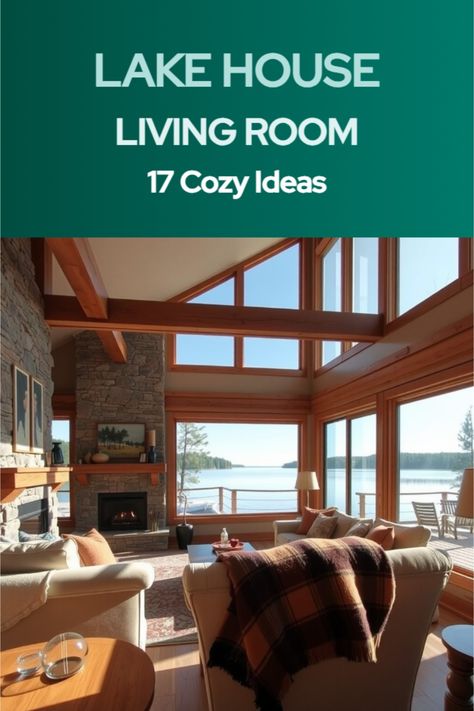 lake house living room Decor Ideas ideas Lake Cottage Living Room Ideas, Lake House Living Room Ideas, Modern Lake House Living Room, Lake House Living Room Decor, House Living Room Ideas, House Living Room Decor, Lake House Family Room, Cozy Lake House, Lake House Living