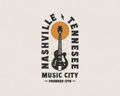 Guitar Graphic Design, Western Type, Distressed Texture, Desert Sunset, Rock N’roll, Music City, Country Western, Nashville Tennessee, Vintage Country