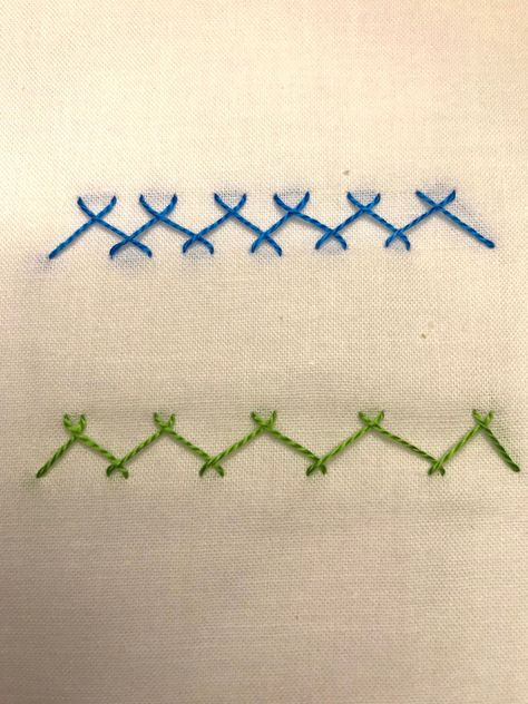 Learn how to embroider the herringbone stitch that forms a V shape with crossed threads, creating a continuous twill-like weave effect. Our tutorial shows you all the steps. Herring Bone Stitch Embroidery Designs, Double Herringbone Stitch Embroidery, Herringbone Stitch Embroidery Motifs, Embroidery Motifs Design, Herringbone Stitch Embroidery, Double Herringbone, Cross Stitch Family, Motifs Design, Frixion Pens