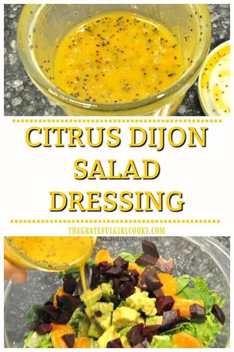 Drizzle your crisp green salads with Citrus Dijon Salad Dressing! Made in under 5 minutes, it's an EASY way to make your garden salads "pop" with flavor! via @gratefuljb Dijon Salad Dressing, Citrus Vinaigrette Dressing, Citrus Dressing Recipe, Dijon Salad, Garden Salads, Citrus Salad Dressing, Green Salad Dressing, Easy Salad Dressing Recipes, Dijon Dressing