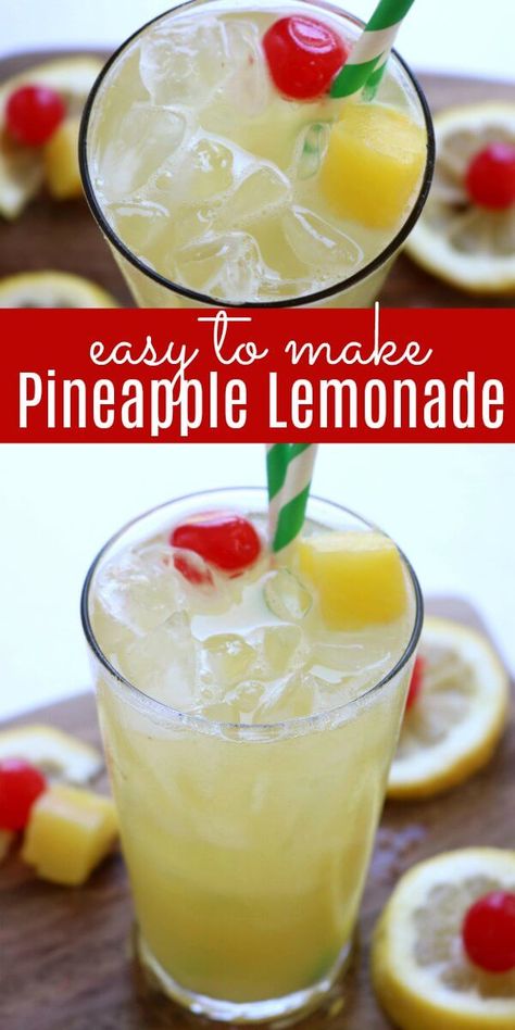 April Coffee Drink Specials, Easy Recipes Drinks, Flavored Water Recipes Party, Herbal Lemonade Recipe, Pineapple Juice Drinks, Pineapple Strawberry Lemonade, Pineapple Refresher, Summer Lemonade Recipes, Pineapple Lemonade Recipe