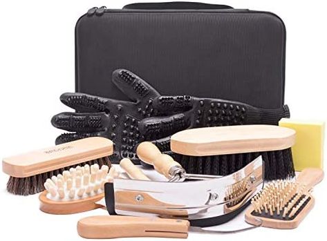 Horse Grooming Kit （10-Piece） with Tote，Horse Cleaning Tool Set with Assorted Hair and Curry Comb, Hoof Pick Sweat Scraper，Grooming Glove，Portable Black Storage Bag，Riding Equipment for Beginners : Amazon.ca: Pet Supplies Horse Grooming Kit, Hoof Pick, Horse Brushes, Horse Food, Horse Care Tips, Horse Clipping, Black Storage, Horse Treats, Horse Equipment