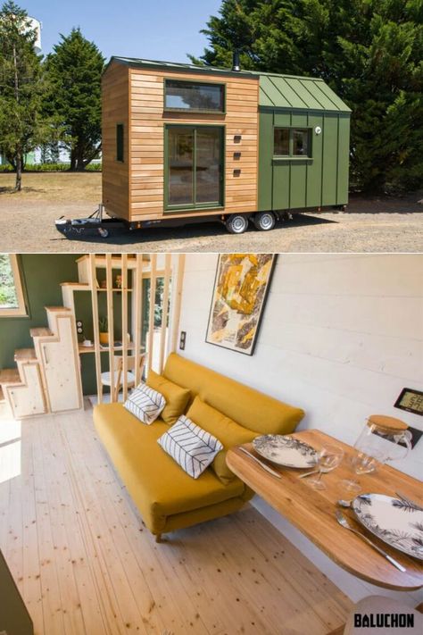 Baluchon  New Tiny House Tiny House French Doors, 20 Ft Tiny House On Wheels, French Tiny House, Minimal Tiny House, 20 Ft Tiny House, Trailer Office, Tiny House Office, Trailer Cabin, Simple Small House