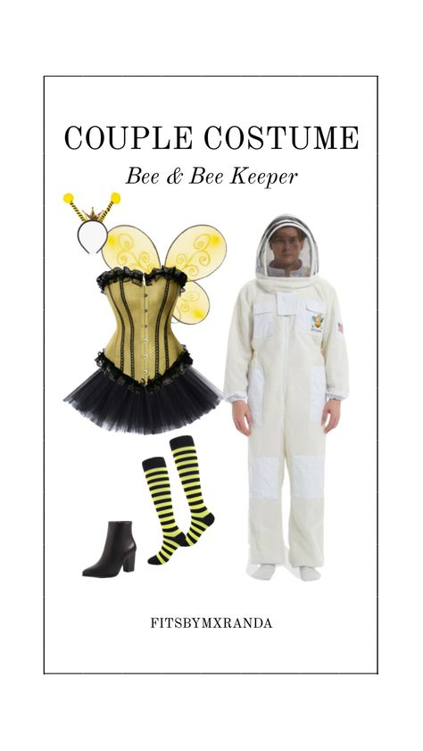 Couple Costume Inspo | Bee & Bee Keeper | #outfitinspo #fashion #halloween #couplecostume Bee And Bee Keeper Costume, Bee Keeper Costume, Couple Costume, Fashion Halloween, Sorority Events, Bee Costume, Bee Bee, Bee Keeper, Costume Inspo