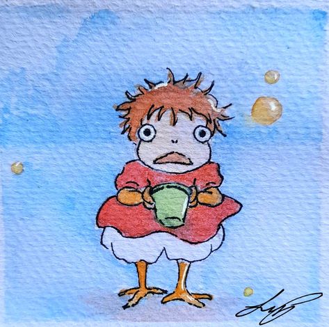 Ponyo Watercolor, Ponyo Painting, Mordecai Y Rigby, Watercolor Cartoon, Crayon Drawings, Watercolour Inspiration, Cartoon Painting, Watercolor Christmas Cards, Watercolor Art Lessons