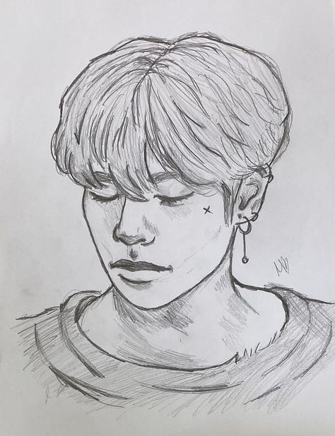 #seungmin #straykids #skz #fanart #kpop Seungmin Drawing Pencil, Seungmin Sketch, Seungmin Drawing, Seungmin Fanart, Skz Fanart, Seungmin Straykids, Fanart Kpop, Easy Doodle, Easy Doodle Art