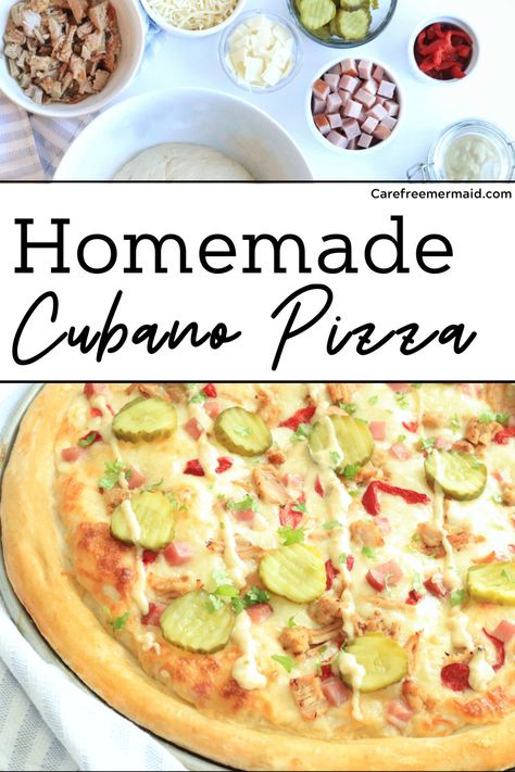 Cubano Pizza, Cuban Pizza Recipes, Cuban Pizza, Barbecue Pizza, Homemade Pizza Crust, Calzone Recipe, Calzone Pizza, Cuban Dishes, Easy Homemade Pizza