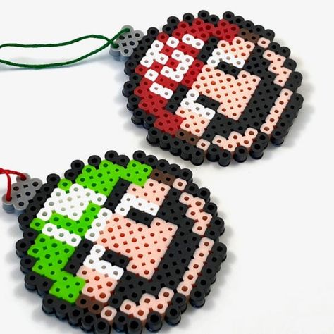 Made To Order Made From Perler Beads Choose From Mario Or Luigi Or Get Both For $15 Christmas Mario Perler Beads, Mario Fuse Beads, Minecraft Pearl Beads, Perler Christmas Ornaments, Christmas Ornaments Perler Beads, Nightmare Before Christmas Perler Beads, Scene Perler Beads, Fall Perler Bead Patterns, Perler Bead Christmas Ornaments