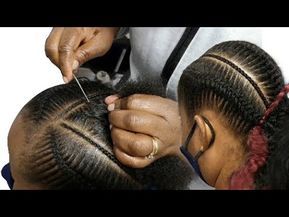 Needle Braiding Hair, Natural Hair Cornrows Styles, Needle And Thread Braids, Cornrow Styles With Natural Hair, Needle Braiding Hairstyles, Needle Hairstyles For Black Women, Needle Cornrows Tutorial, Needle Threading Hairstyles, Hair Needle Hairstyle