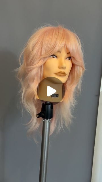 Ben Brown Haircutting Education on Instagram: "Shag haircut curtain bangs  Coloured using @alfaparfmilanopro_uki  Styled with @benvoleo_uki  Mannequin head @nxsbeauty_uk  . The core of this shape comes from round layering (layering shorter at the front to long at the back) the shape means that the layers sit like a face frame when sitting to natural fall.  . #shaghaircut #shagcut #bangs #curtainbangs #crafthairdresser #arcscissors #peachhair #rosegoldhair #lovehairstyle #bbeducationuk #haireducation #leftie #layeredhaircut #faceframe #hairbrained_official #hairtutorial #learn" How To Style 70s Bangs, Shattered Shag Haircut Diy, Curtain Bangs On Thinner Hair, No Bangs Shag, Long Shag Haircut Tutorial, Bombshell Shag, How To Style Shag Bangs, Boho Shag Haircut, Long Shag Curtain Bangs