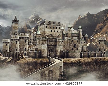 Fantasy stone caste with a bridge in the mountains. 3D illustration. Games Design, Landscape Horizontal, Gothic Church, Jaime Lannister, Mountain Canvas, 다크 판타지, Chateau France, Fantasy Castle, Fantasy City