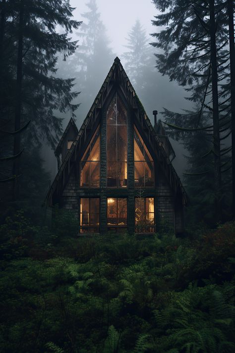 Gothic A Frame House, Gothic Cabin, Cozy Cabin Aesthetic, Dark Modern House, Stylized Environment, Forest Homes, House Aesthetics, Storybook House, Cabin Aesthetic