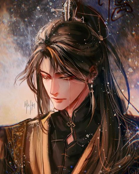 Zhongli Long Hair, Modern Zhongli, Zhongli Eyeliner, Zhongli Eyes, Zhongli Modern Au, Zhongli Birthday Art, Zhongli Hair Down, Zhongli Dragon Form, Zhongli With Hair Down