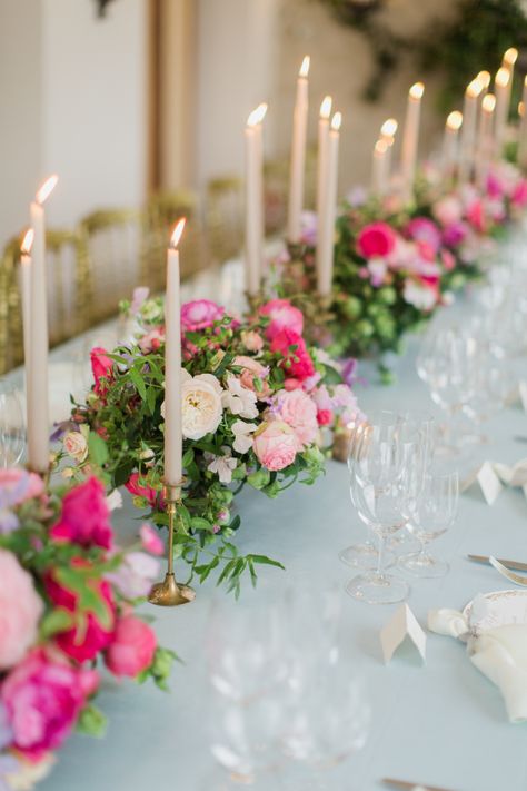 Blush and fuchsia wedding table decor:  http://www.stylemepretty.com/2017/02/20/intimate-amalfi-coast-wedding-with-a-fireworks-finish/ Photography: Jemma Keech - http://jemmakeech.com/ Whimsical Wedding Theme, Candles And Flowers, Fuchsia Wedding, Hot Pink Weddings, Amalfi Coast Wedding, Pink Wedding Inspiration, Blue Photography, Beautiful Wedding Flowers, Fresh Flowers Arrangements