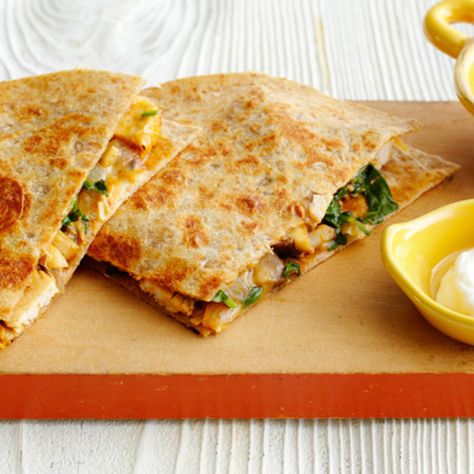 Mushroom Quesadilla, Chicken Spinach Mushroom, Mushroom Quesadillas, Quesadilla Recipes Easy, Ellie Krieger, Spinach Mushroom, Chicken Mushroom, Chicken Spinach, Mushroom Soup Recipes