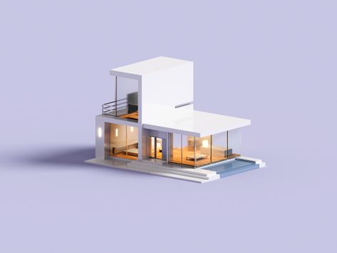 Villa by Joanna Ngai on Dribbble Concept Models Architecture, 3d House, Isometric Art, Model House Plan, Isometric Design, Low Poly Art, 3d Building, Modelos 3d, Motion Graphics Design